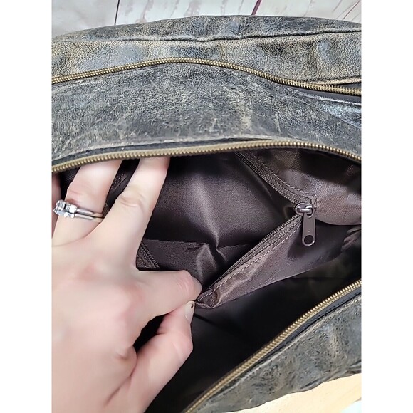 Fossil Genuine Classic Leather Travel Toiletry Bag Brown Multi Zip Compartments - Picture 14 of 16